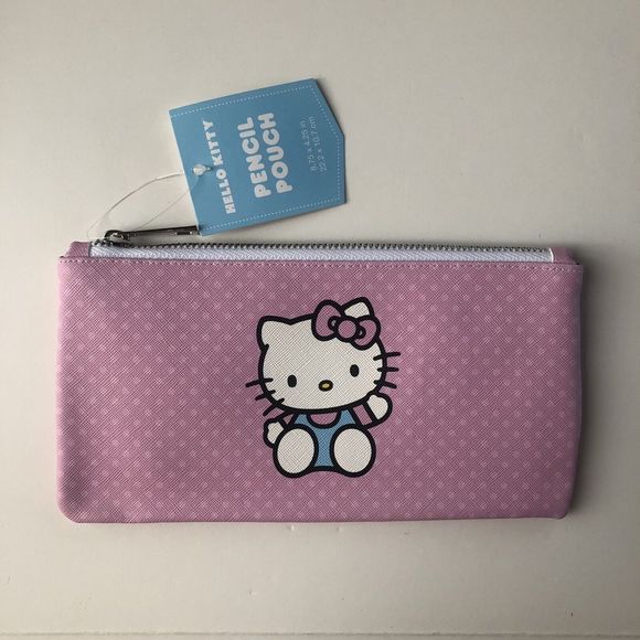 Sanrio Hello Kitty Pencil Pouch Pink Zip Up Hand Bag Pen Case 8.75" x 4.25" New - Picture 1 of 5